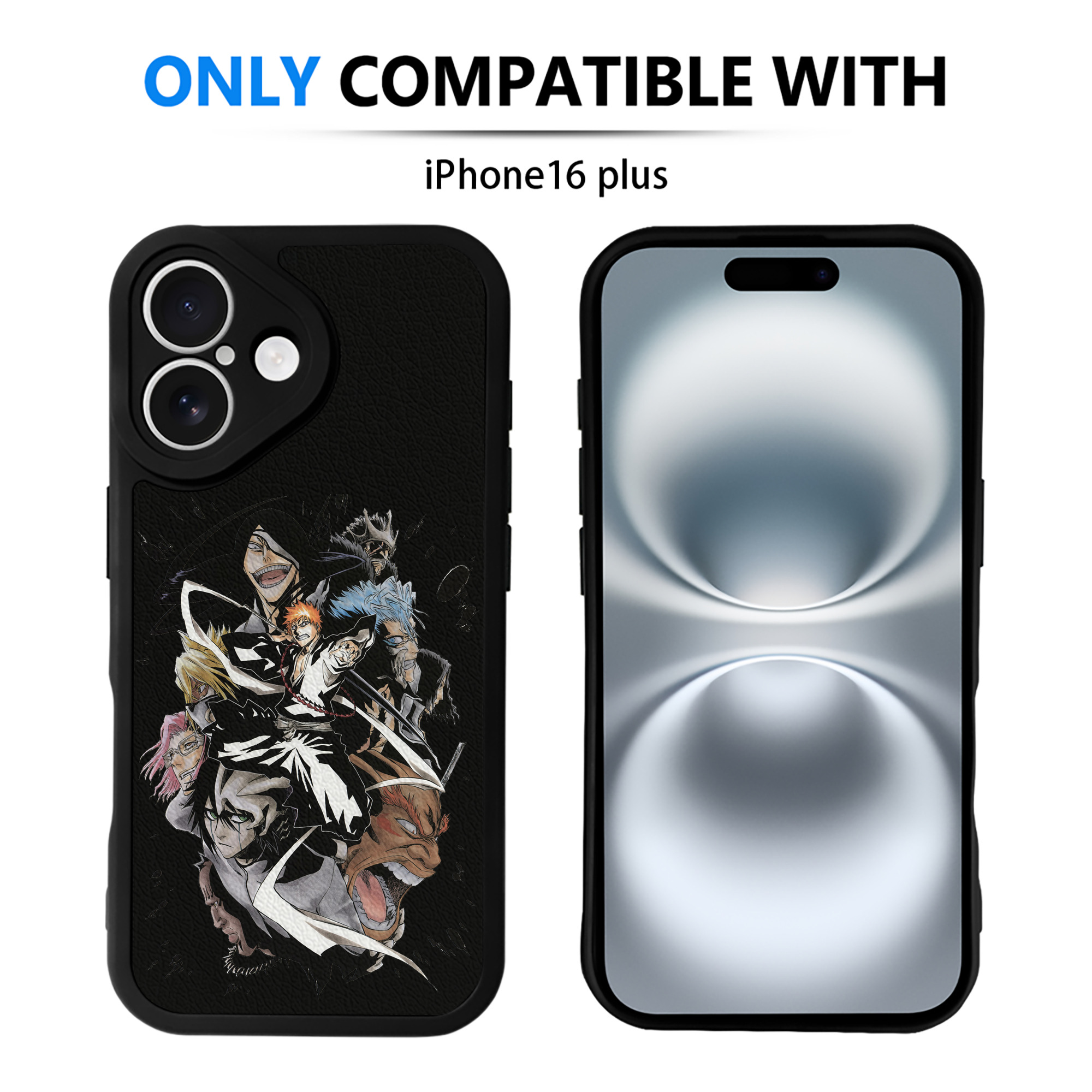 （画像用） ブリーチ 黒崎一護（くろさき いちご）BLEACH Kurosaki Ichigo 【iPhone 16シリーズ対応】シリコンスマホケース（レザー調） 材質：シリコン